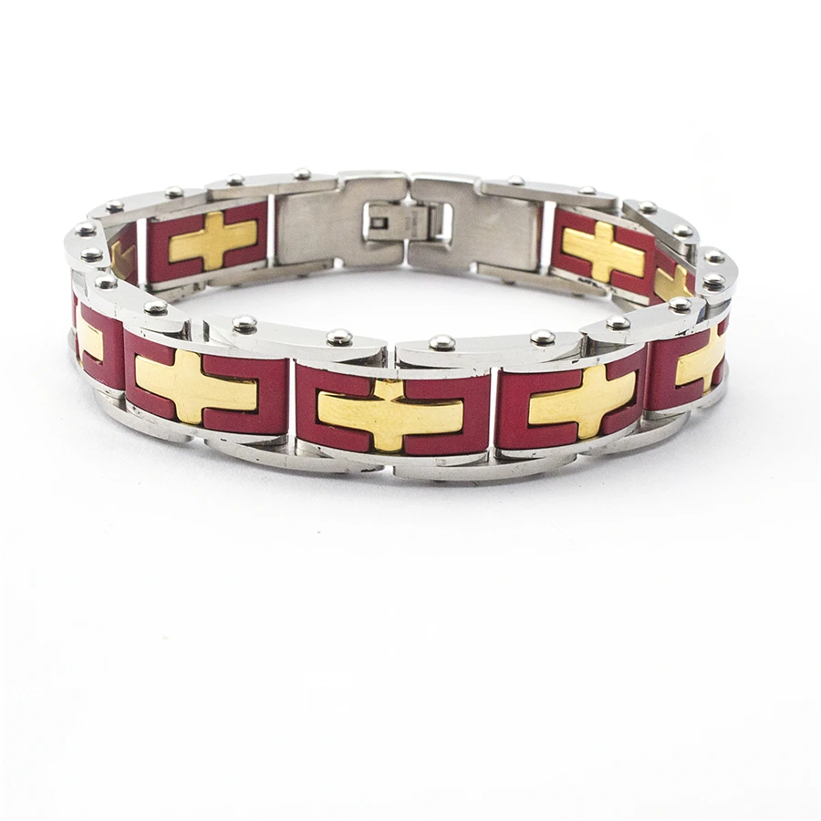 

Luxury Designs Stainless Steel Jewelry Fashion Red Color Cross Chain Bracelets For Women 18K Gold Plated Bangles Bijoux Femme