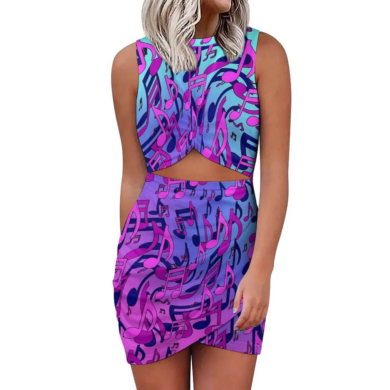 

Music Notes Bodycon Dress Summer Pink Purple Ombre Sexy Dresses Women Hollow Out Custom Stylish Dress Large Size 3XL 4XL