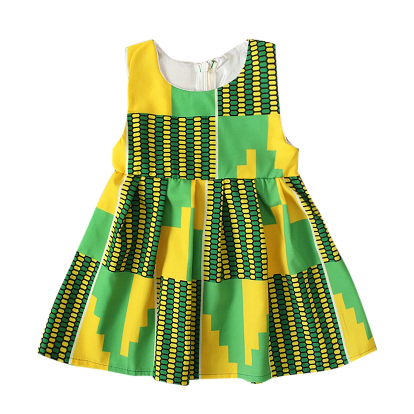 

6M-3Y Dress Traditional Ankara Sleeveless Dashiki Princess Baby Dresses Style African Kids Girls Plaid Dress for Big Girls