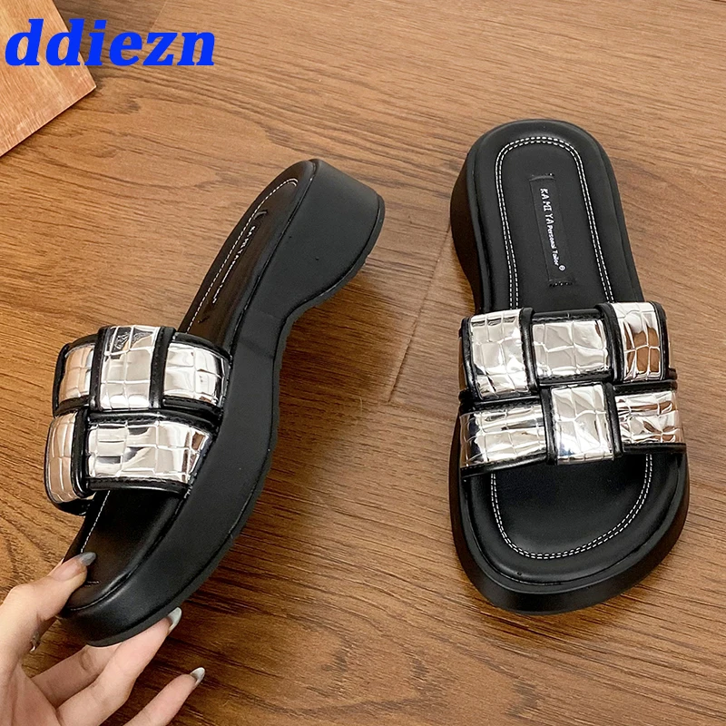 

Танкетка женская с открытым носком, модные шлепанцы с переплетением, роскошная Повседневная Уличная обувь, сланцы, лето 2023