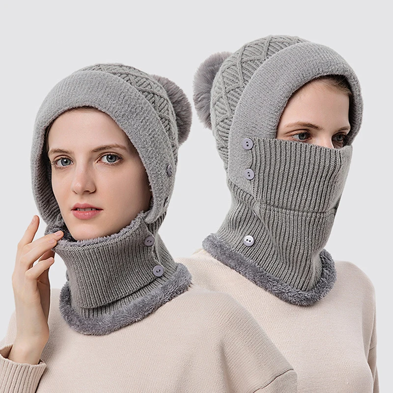 

Осенне-зимняя шапка шарф интегрированная женская теплая вязаная однотонная шапка для велоспорта плюшевая ветрозащитная шерстяная защита ушей