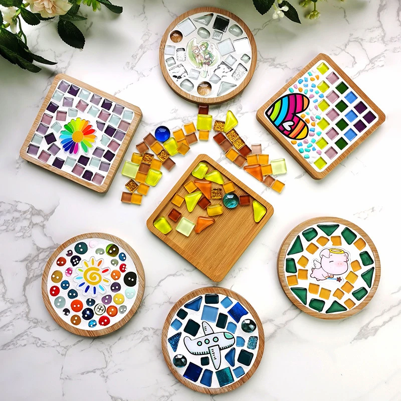DIY Craft Mosaic Cup Coaster Bottom Embryo Wood Round Heart Square Cup Mat Placemat Handmade Making Material Kits images - 6