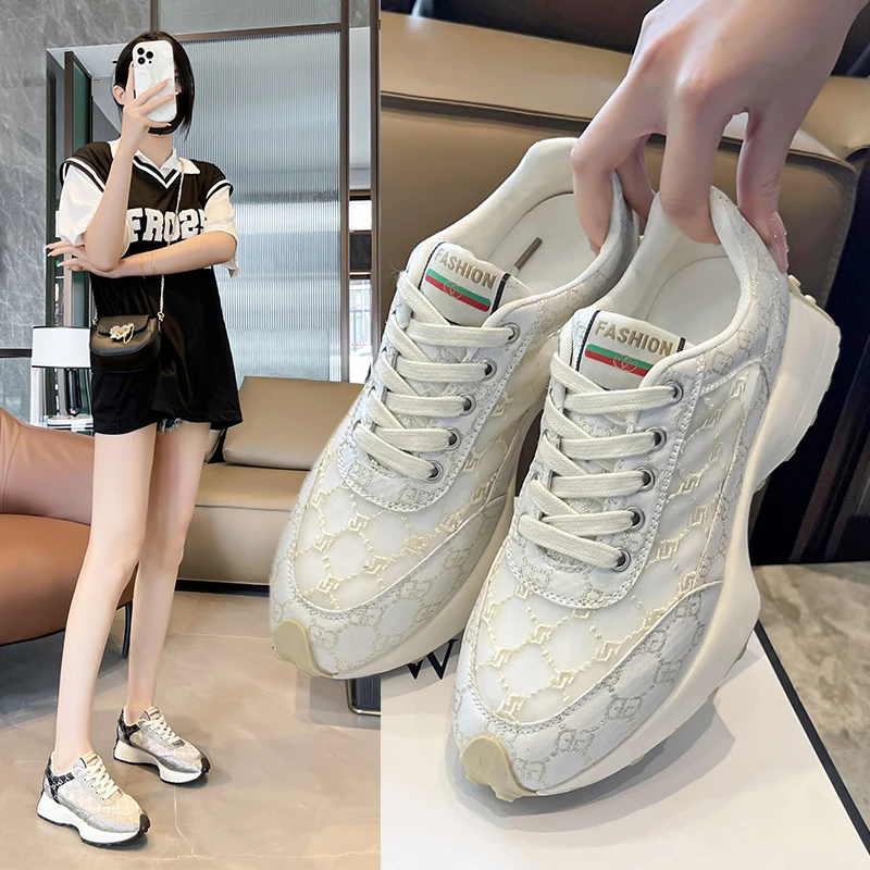 2023New Spring Autumn Women Shoes Round Toe Platform Low Heel Colorblocking Females Sneakers Fashion Elegant Outer Leisure Shoes
