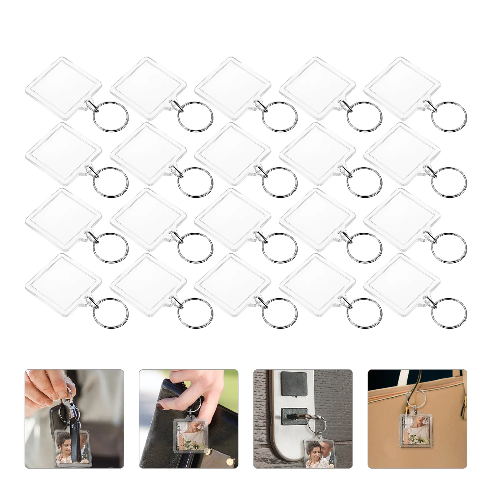 

20 Pcs Key Chain Lovers Couples Keychains Empty Photo Keyrings Acrylic Frame Pendant