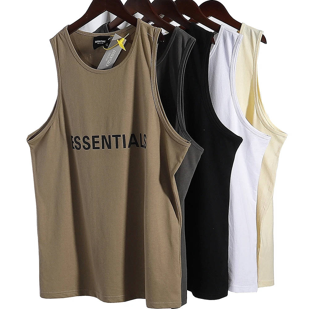 

Hot Sale Essentials Cotton Mens Sleeveless Tank Top letter Logo Solid Muscle Vest Undershirts O-neck Gymclothing Tees Whorl Tops