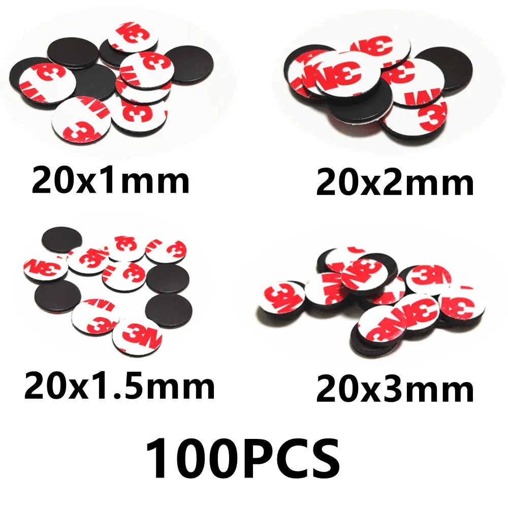 

Круглые магнитные диски, 100 шт., 20x1 мм, 20x2 мм, гибкие резиновые магниты на холодильник, магниты на холодильник, точки с клейкой основой для под...