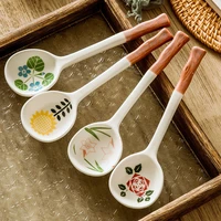 obelix ceramic spoon long handle spoon ins style japanese style stoneware small soup spoon household cute creative rice spoons