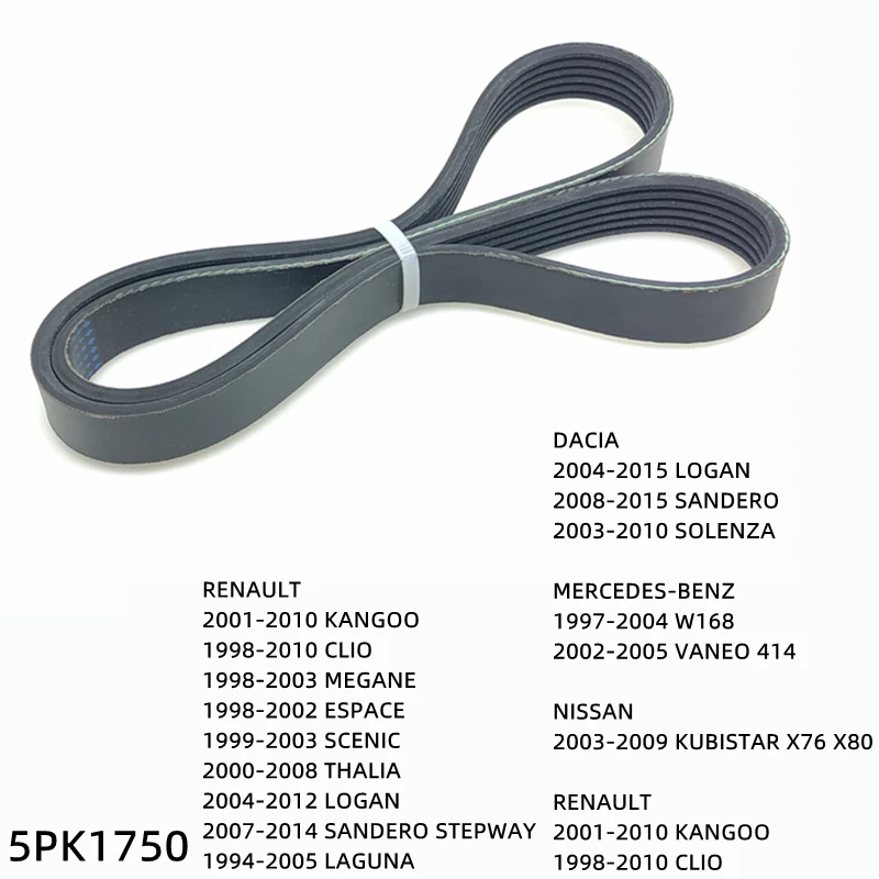 

5PK1750 Engine Air Conditioner Belt V-Ribbed Belts Drive For RENAULT THALIA LOGAN SANDERO STEPWAY LAGUNA MEGANE CLIO KANGOO