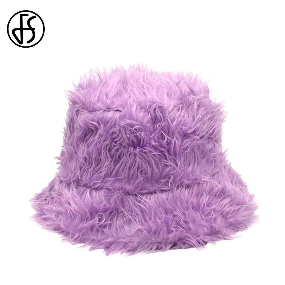 

FS 2022 фиолетовая плюшевая шляпа-ведро в стиле хип-хоп для женщин и мужчин, модные толстые теплые зимние уличные шляпы, роскошная дизайнерская...