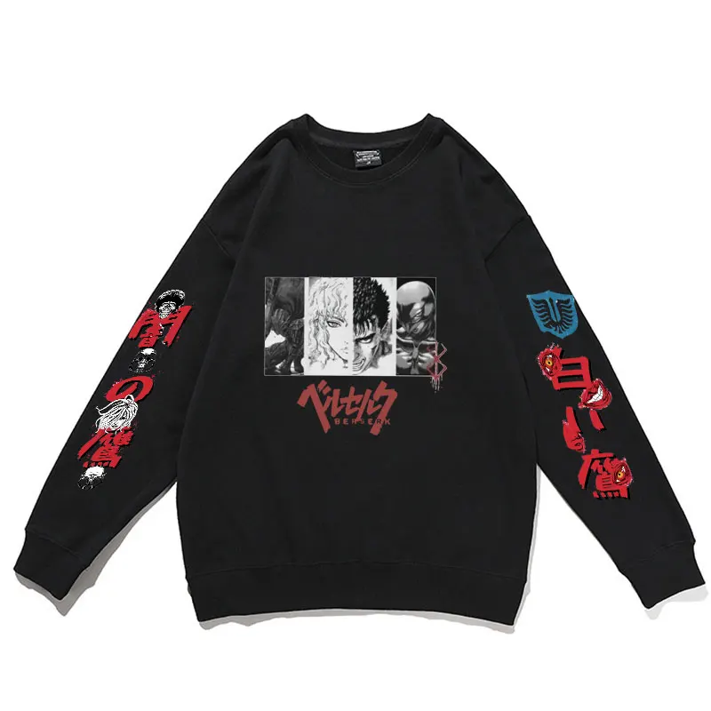 

Japan Anime Berserk Guts Streetwear Men Women Harajuku Cartoon Eyes Print Pullover Tops Cotton Mens Casual Round Neck Sweatshirt
