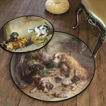 Cute Dog Painting Mat Home Decorative Puppy Round Rug Rocking Chair Cushion Living Room Animal Portrait Carpet for Home Decor