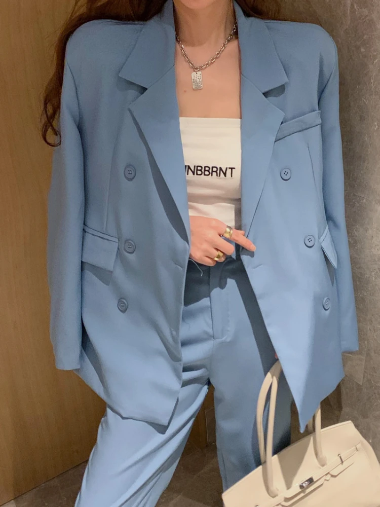 

Women Spring Blazer Trousers Pantsuit Long Sleeve Jackets Casual Loose Pants Two Pieces Set Femme Fashion Korean Business Cloths