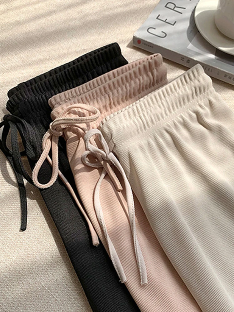 Women Ice Silk Ankle-Length Long Trousers Female Slacks Soft Comfort Women Pants 2023 New High Waist Casual Summer Slacks Pants