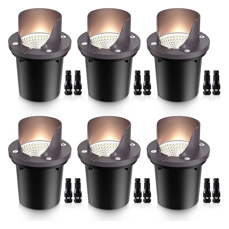 6Pcs Low Voltage Landscape Lights Waterproof Outdoor In-Ground Lights Shielded LED Well Lights Warm White Lighting