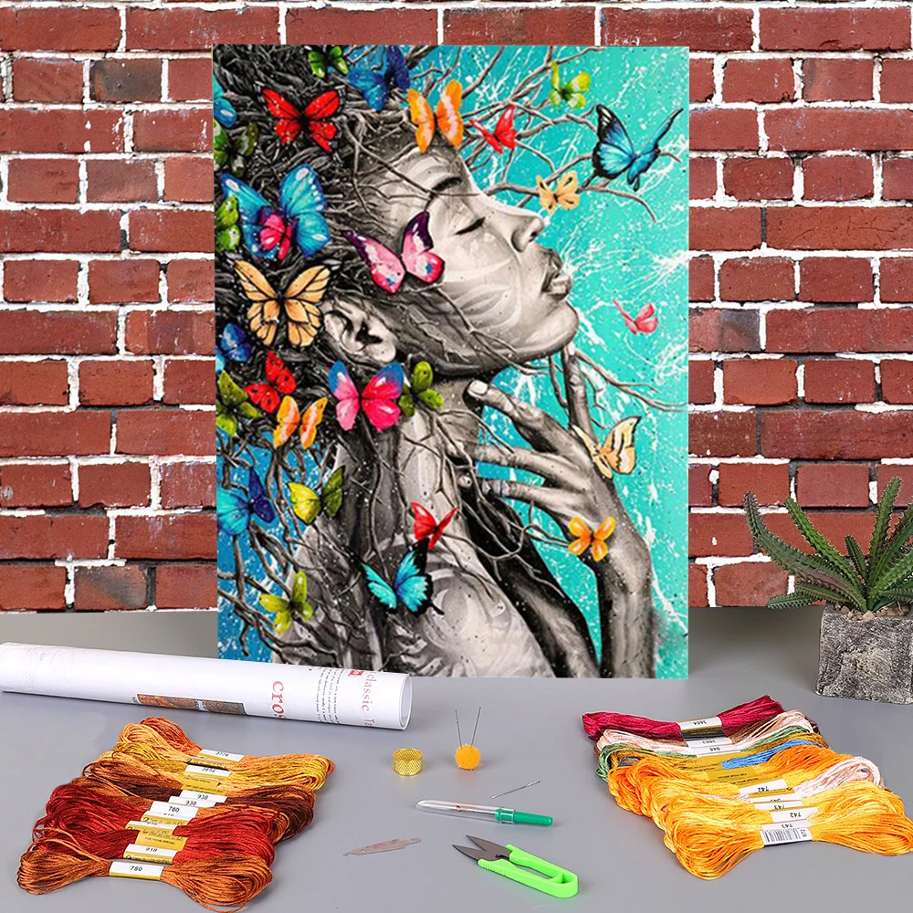 

Animal Butterfly Flower Printed Canvas 11CT Cross-Stitch Complete Kit DIY Embroidery DMC Threads Sewing Painting Promotions