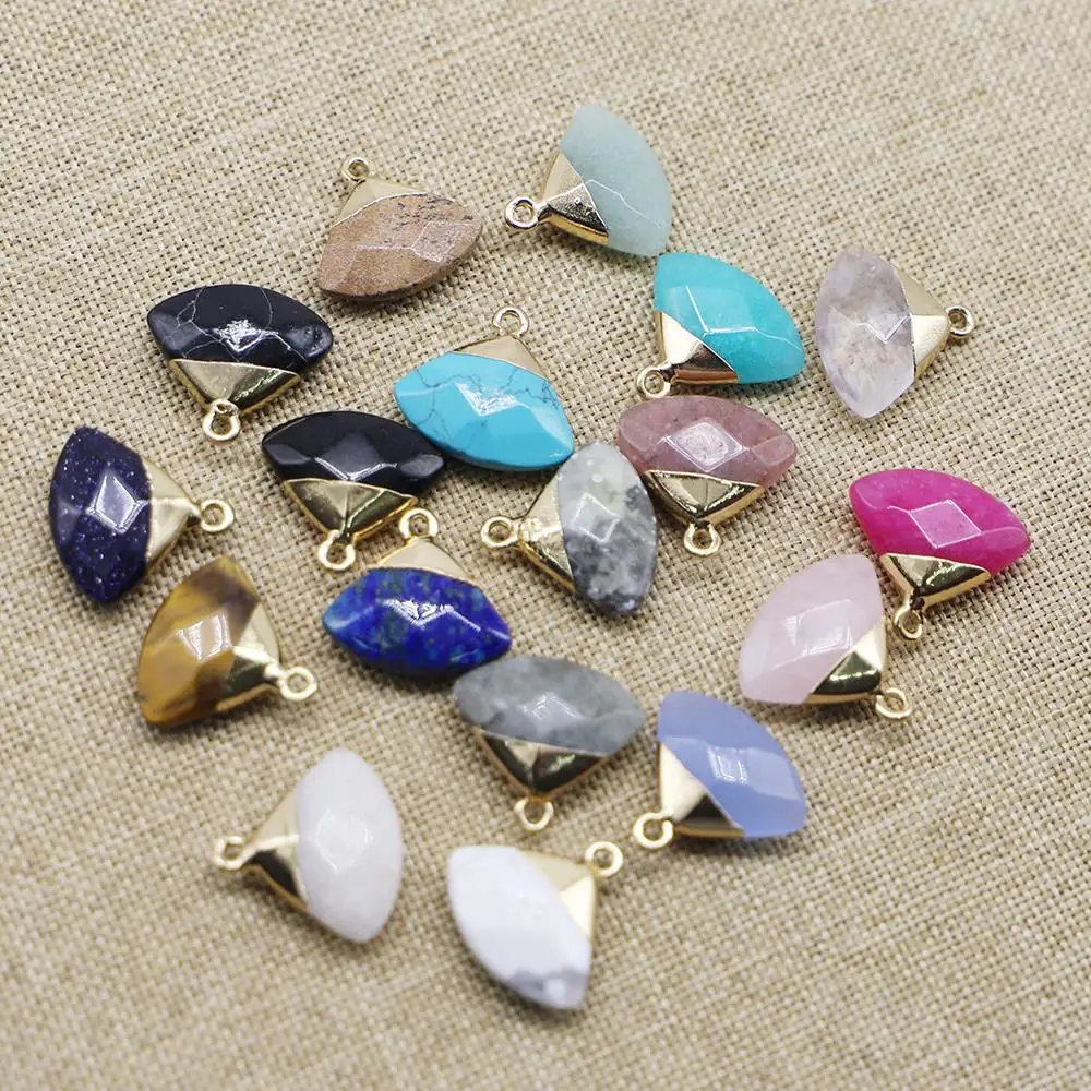 

Natural Labradorite Stone Connector Charm Pendants Aventurine 18x19mm Faceted Sector Shape Gold Statement For DIY Jewelry 12PCS