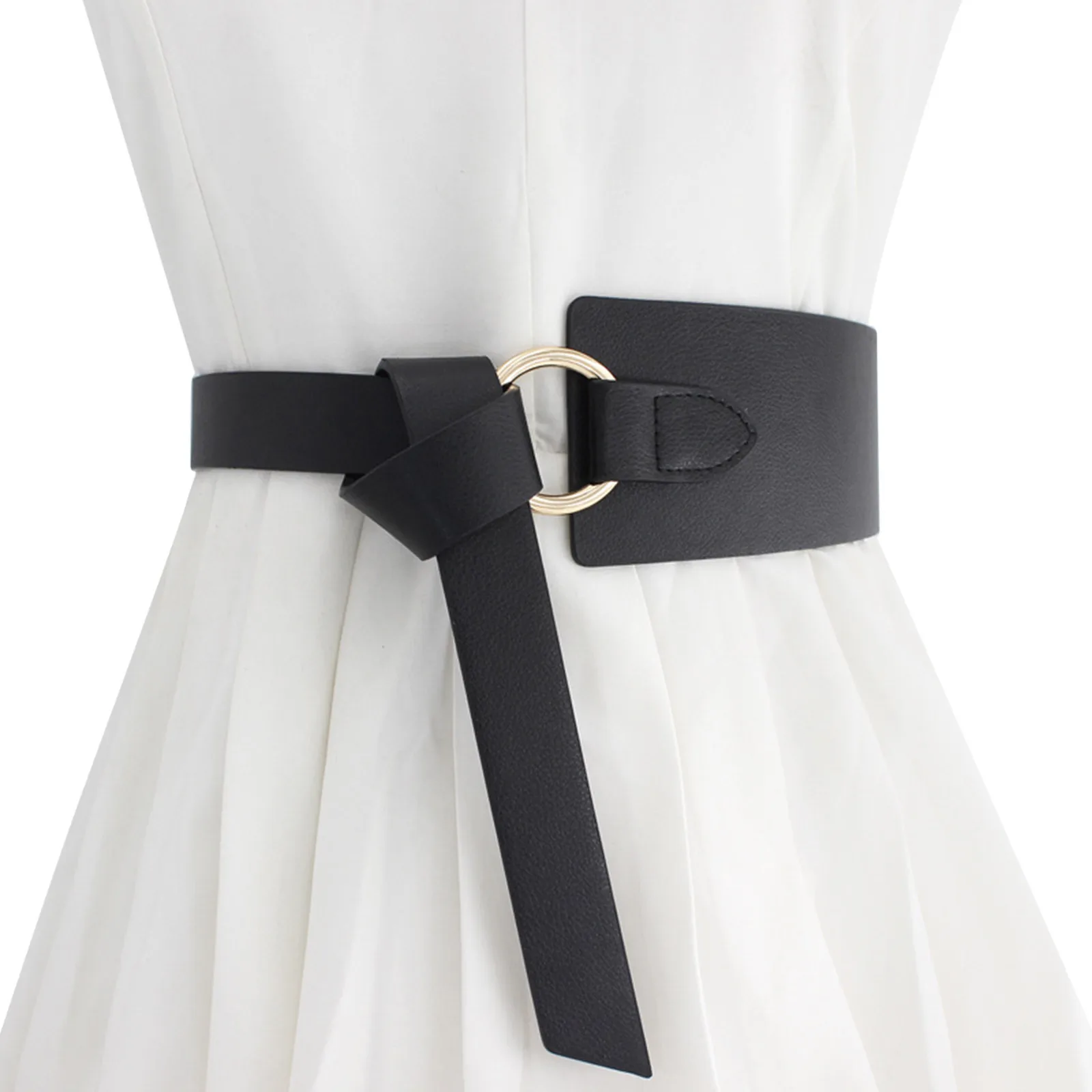 

Толстый мужской ремень, Женский Повседневный однотонный Золотой кольцо, украшенный узлом, ремень, накидка