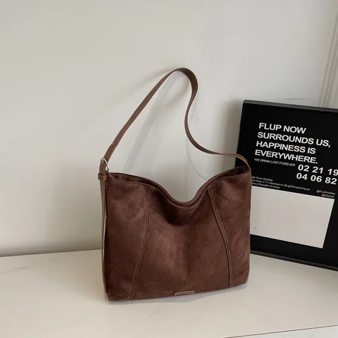 Универсальная сумка через плечо с текстурой из искусственной замши, большая вместительная сумка через плечо, новые зимние сумки в корейском стиле, простые сумки для хранения из мягкой кожи