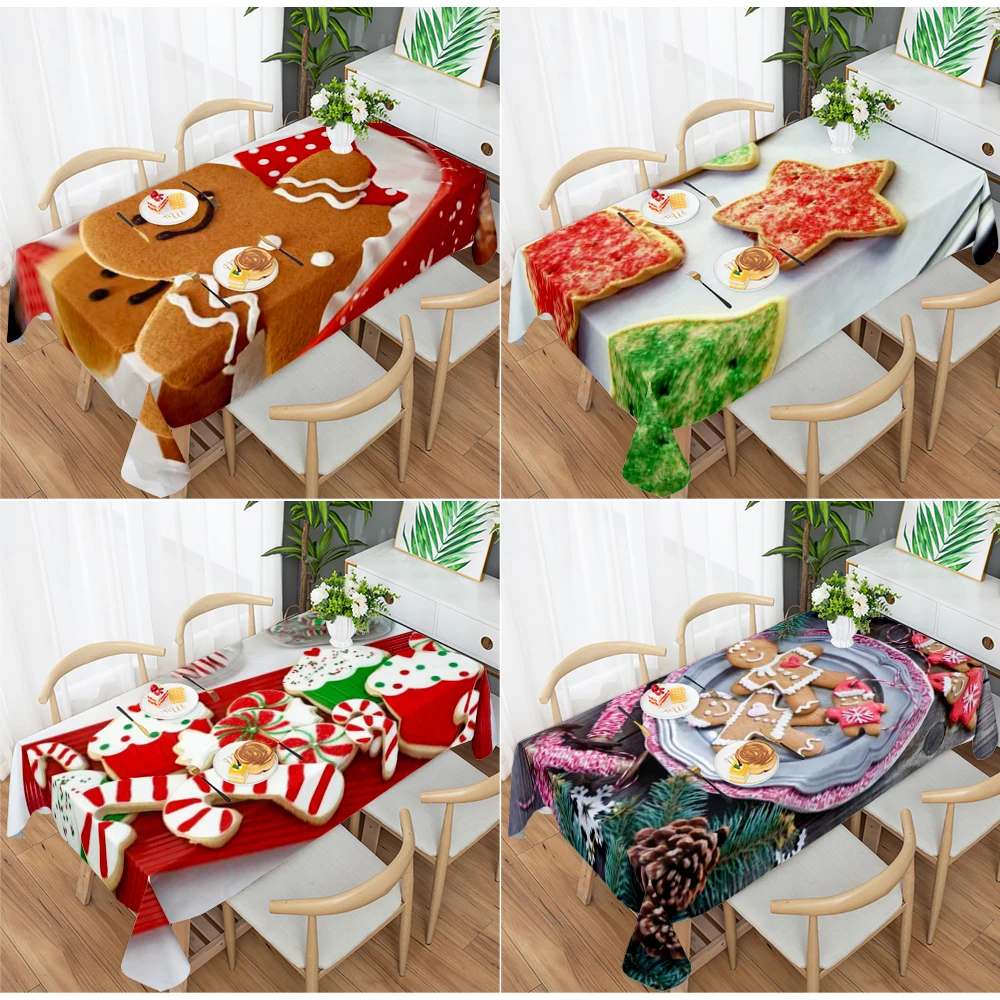 

Unique Gingerbread Man Tablecloth Delicious Traditional Biscuit Small Snowflake Print Bedroom Living Room Dining Room Tablecloth
