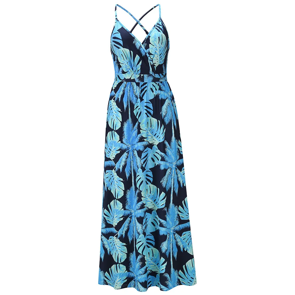 European and American Spring and Summer New Dress Bohemian Floral Suspender Dress Amazon Foreign Trade Women's Dress Large
