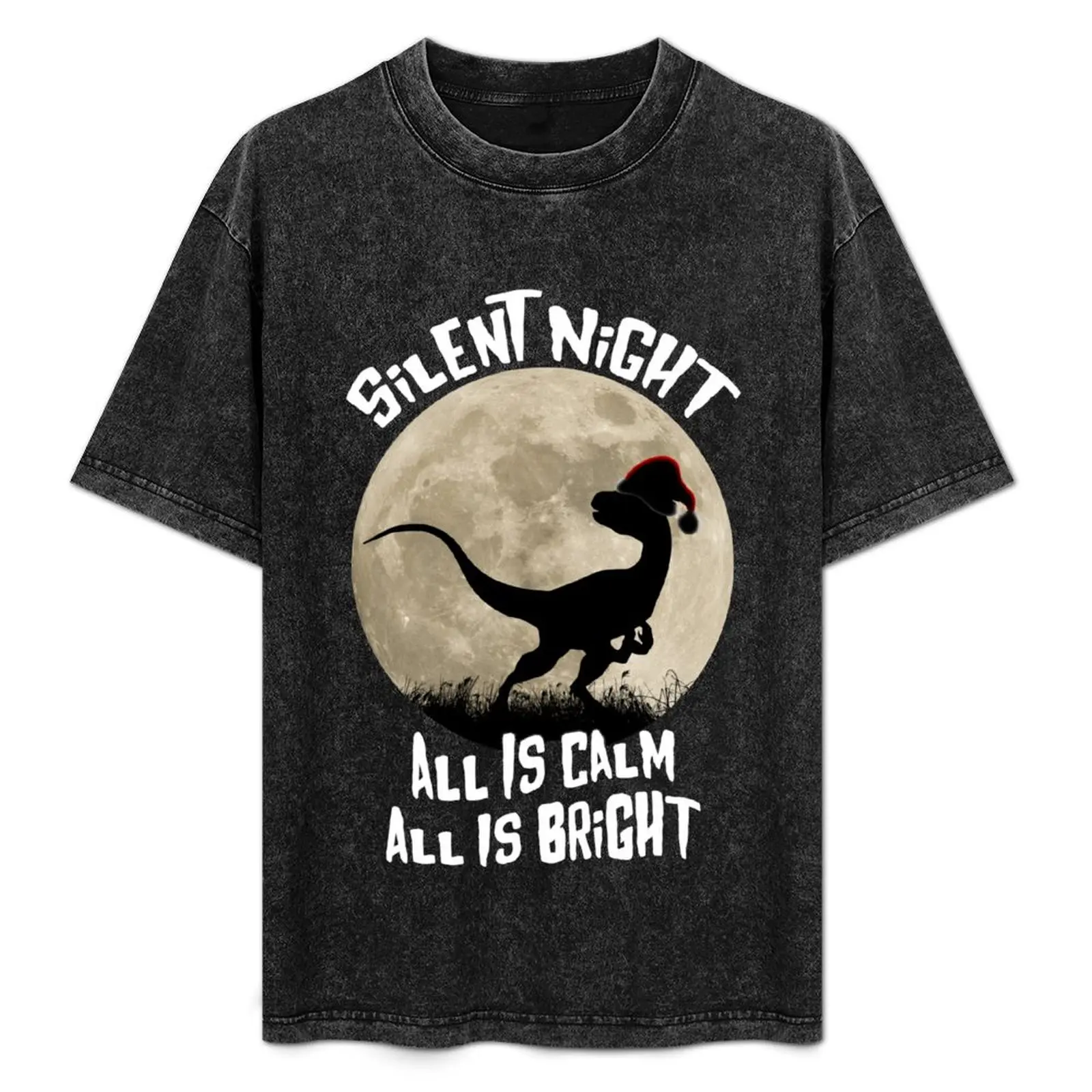 Рождественская футболка Silent Night All Is Clam Bright Velociraptor Santa Hat Full Moon рубашки больших
