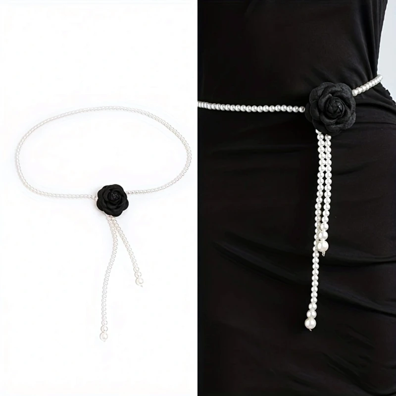 

Camellia Waist Belt For Dress Flower Waist Chain Women Sash Belt Chain Belly Chain For Jeans Pearl Waist Chain Belt