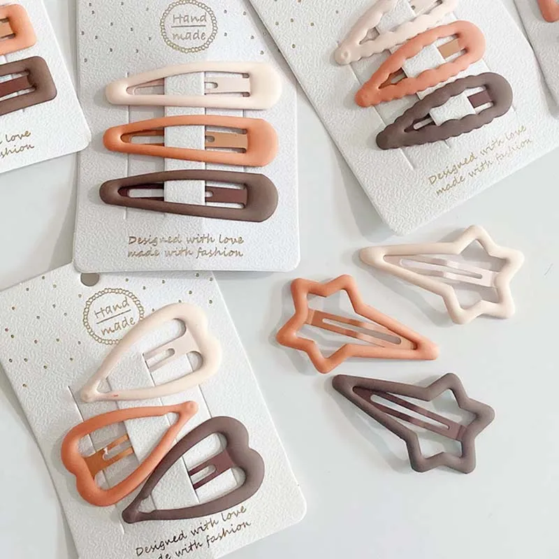 

3pcs Simplicity Hairpins For Girls Frosted Star Oval Hair Clips Kids Triangle Square Snap Barrettes Headdress Hair Accessories