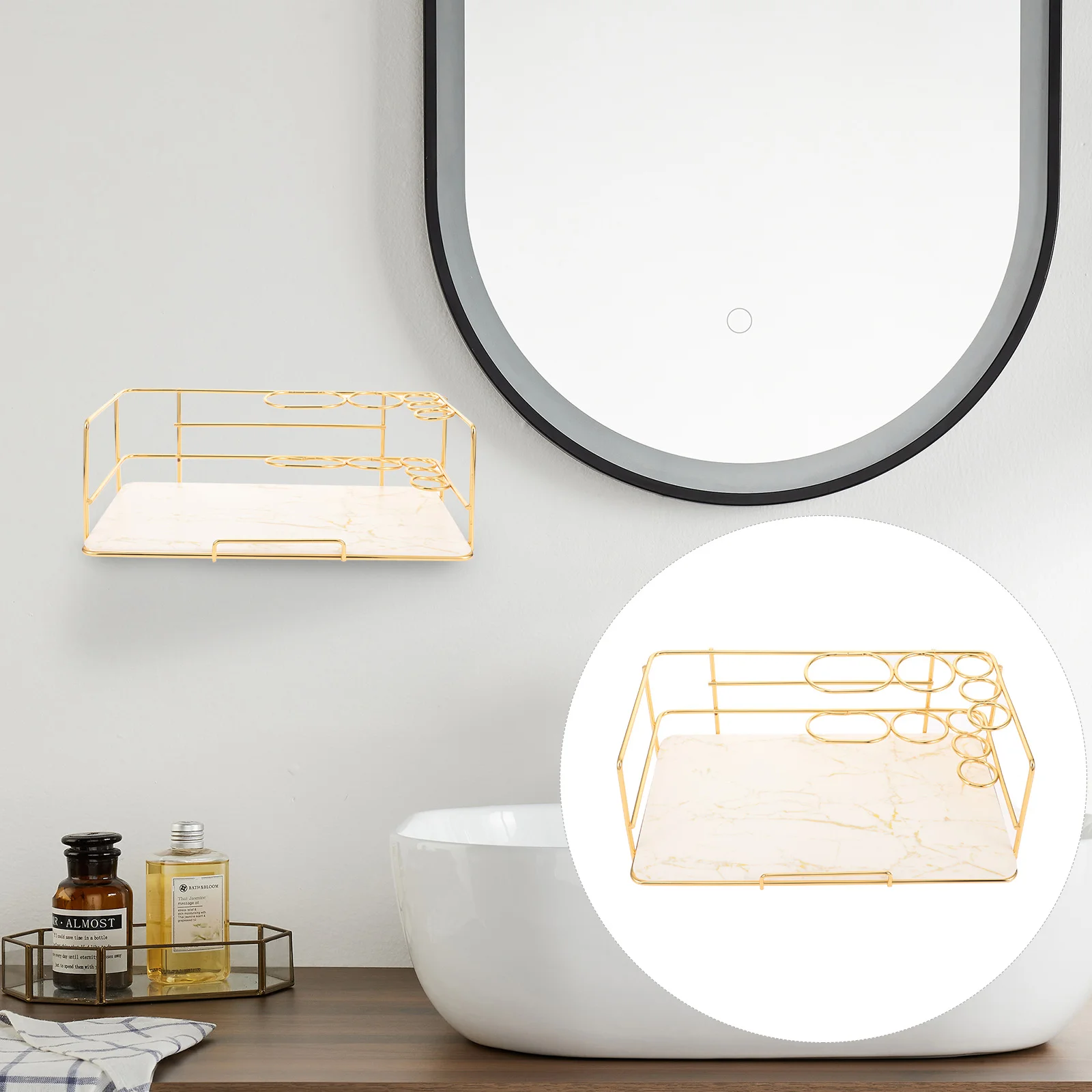 

Shelfs Vanity Tray Holder Makeup Stand Desktop Toiletry Organizer Iron Bathroom