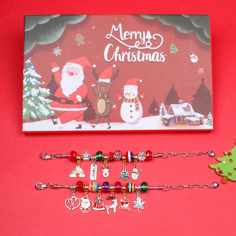 

Набор браслетов с бусинами в виде рождественских лося и пожилых людей, детские украшения ручной работы, подарок, Рождественское украшение, ...