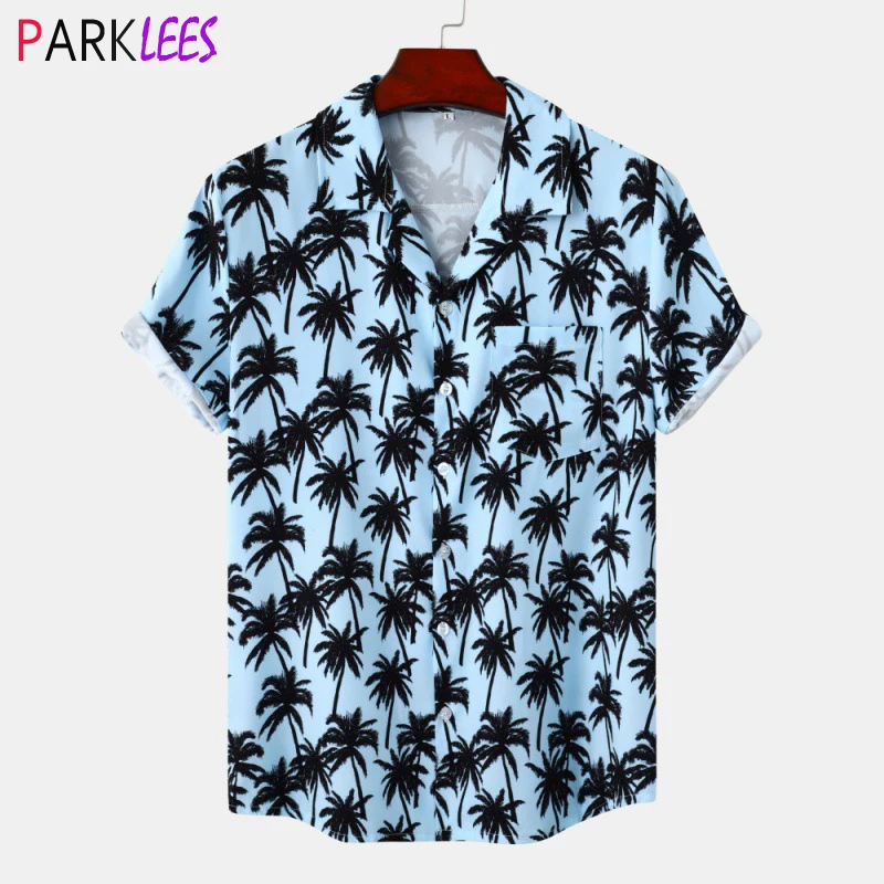 

Coconut Tree Print Mens Hawaiian Shirt 2023 Summer Short Sleeve Quick Dry Beach Shirts Casual Holiday Vacation Clothing Chemise