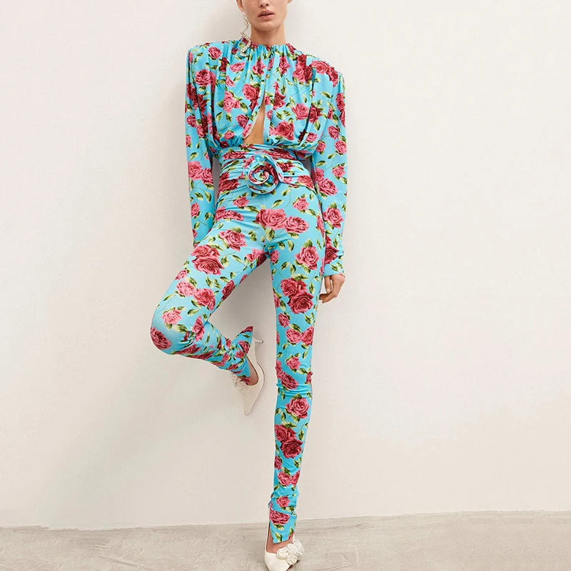 

Calças das mulheres 2023 Verão Nova Moda Coreana Elastic Slim Print Leggings 3D Floral Decorativa Calças Lápis Apertado Yoga Cal