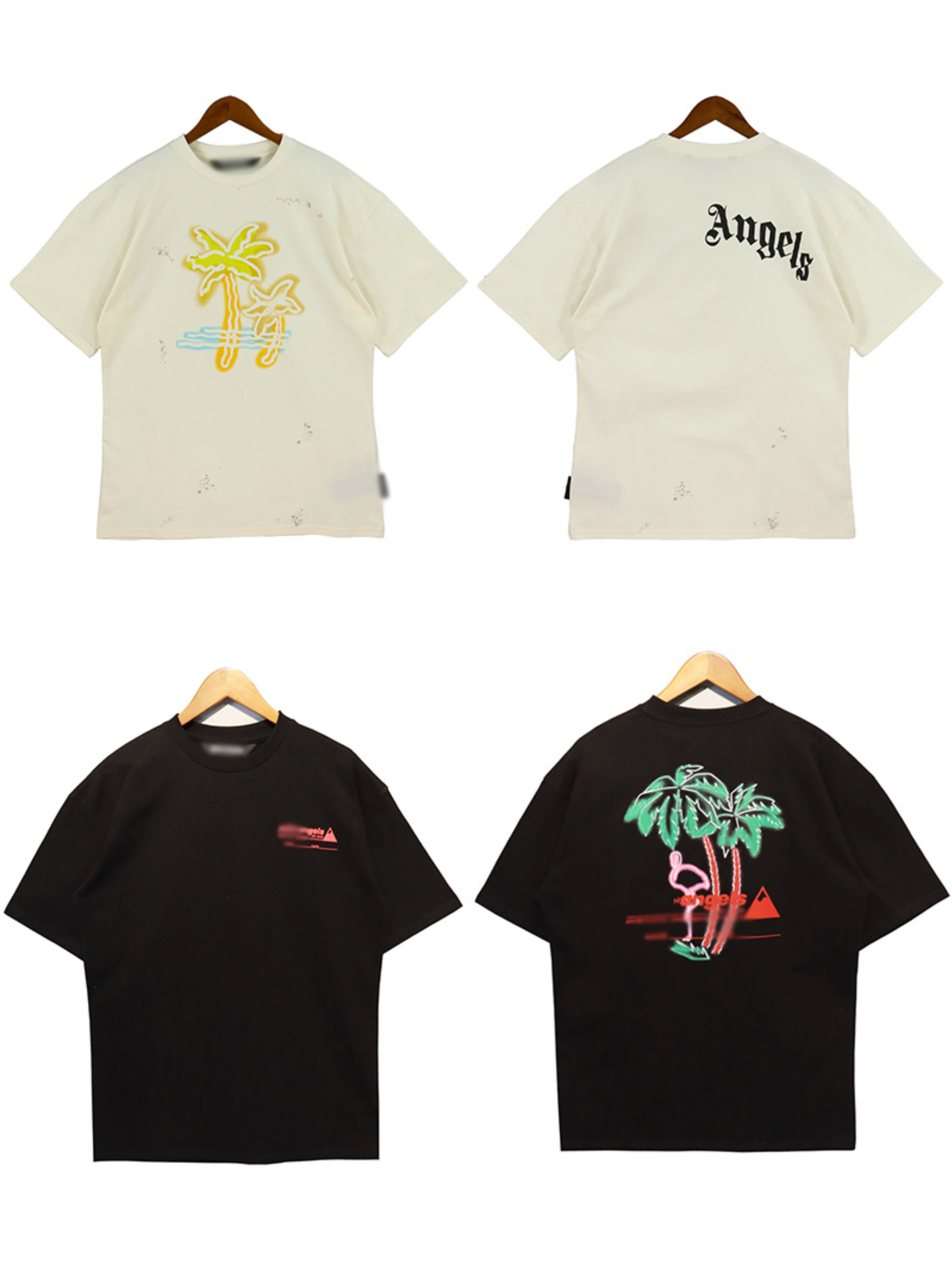 

Angelss Letters logo Short Sleeve T-Shirt Men's Women's Couple Casual Cotton Top Round Neck flame Tree Printing TShirts