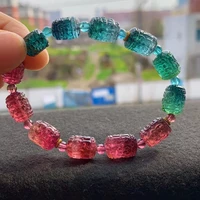 natural colorful tourmaline clear barrel carved beads bracelet 9x12mm brazil red bluetourmaline women men aaaaaaa