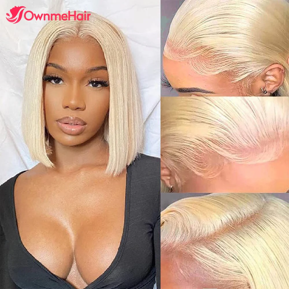 

Honey Blonde 613 Short Bob Human Hair Wigs for Women 4x4 Lace Closure Wig Brazilian Remy Hair Pre Plucked with Natural Hairline