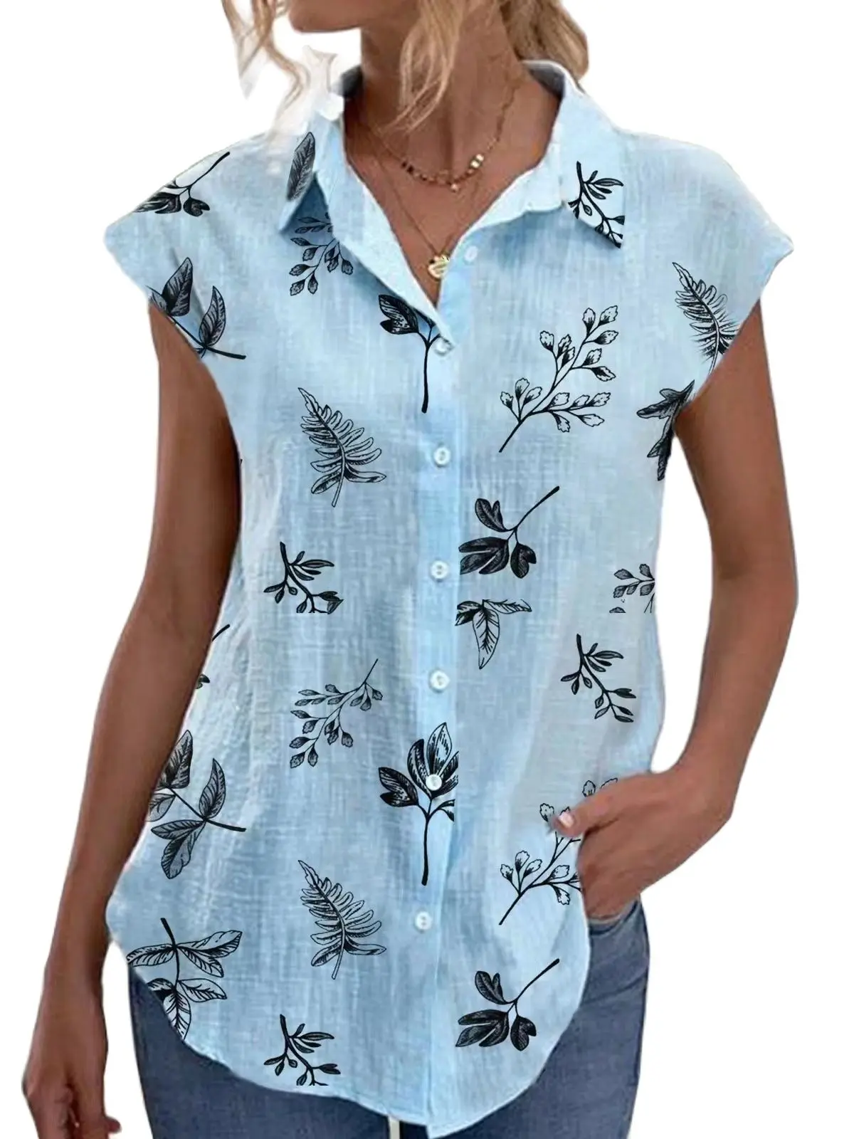 Women's blouse 2023 new women's print shirt fashion casual lapel shirt loose button shirt woman