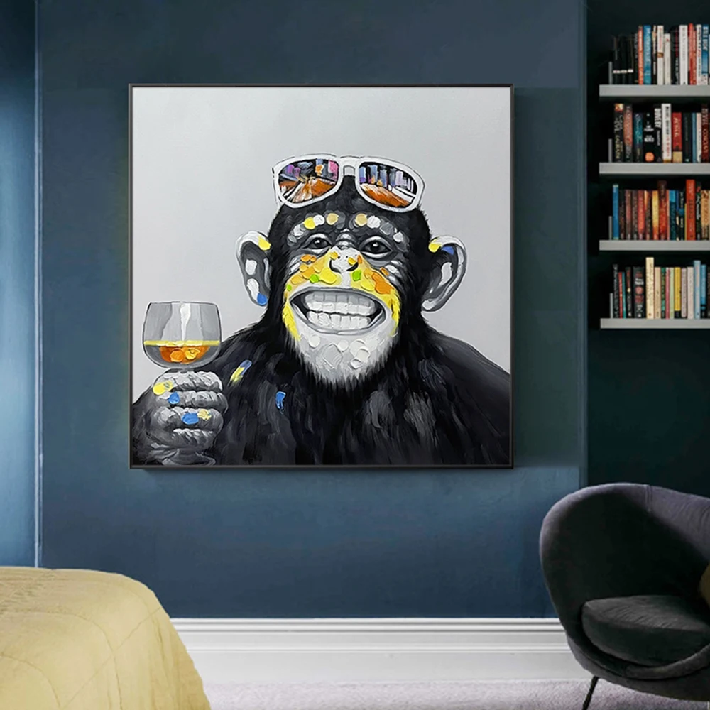 

Hand Painted Successful Happy Gorilla Cheers Home Decor Wall Hanging Arts Picture For Living Room Animal Oil Paintings on Canvas