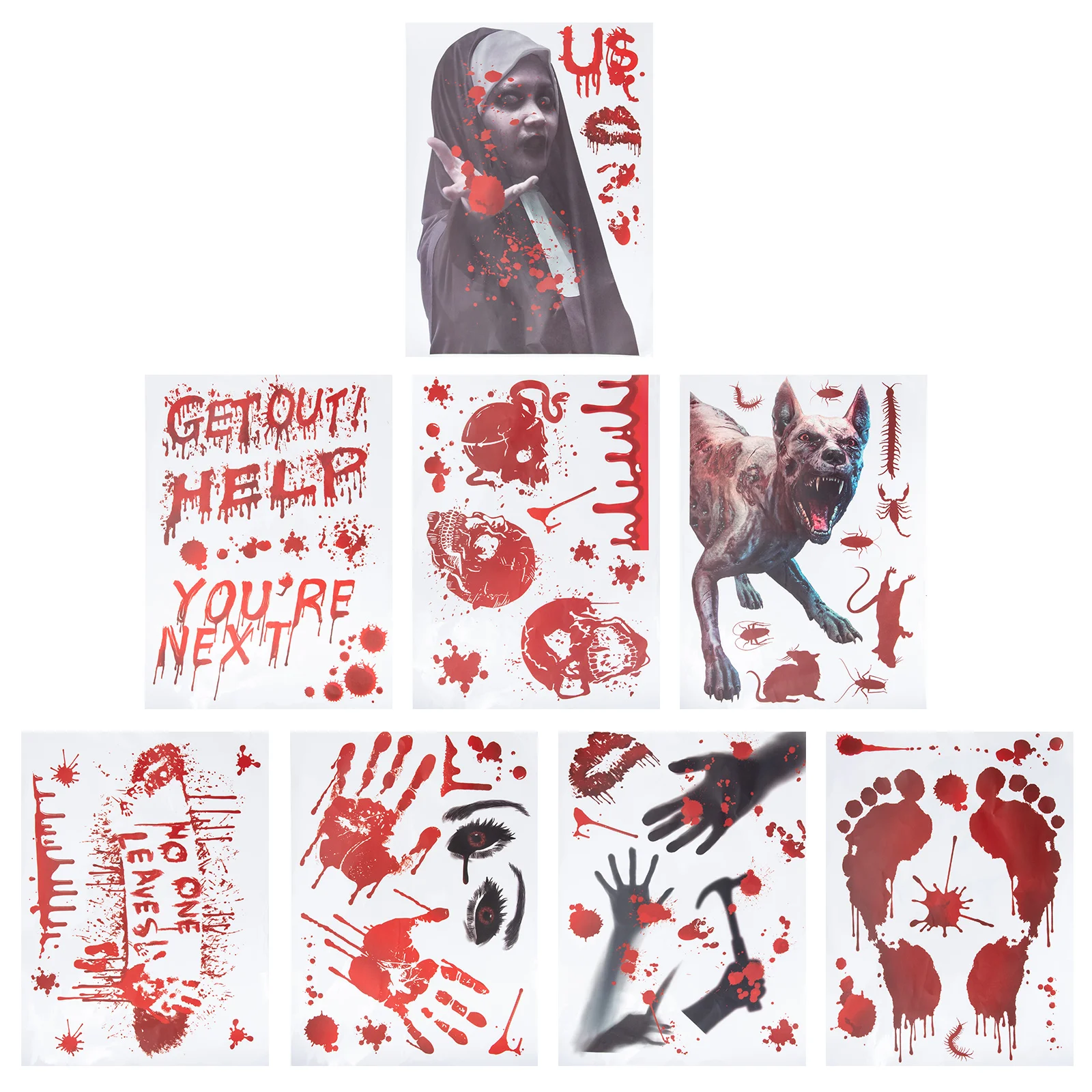 

8 Sheets Themed Wall Stickers Electrostatic Stickers Bloody Stickers