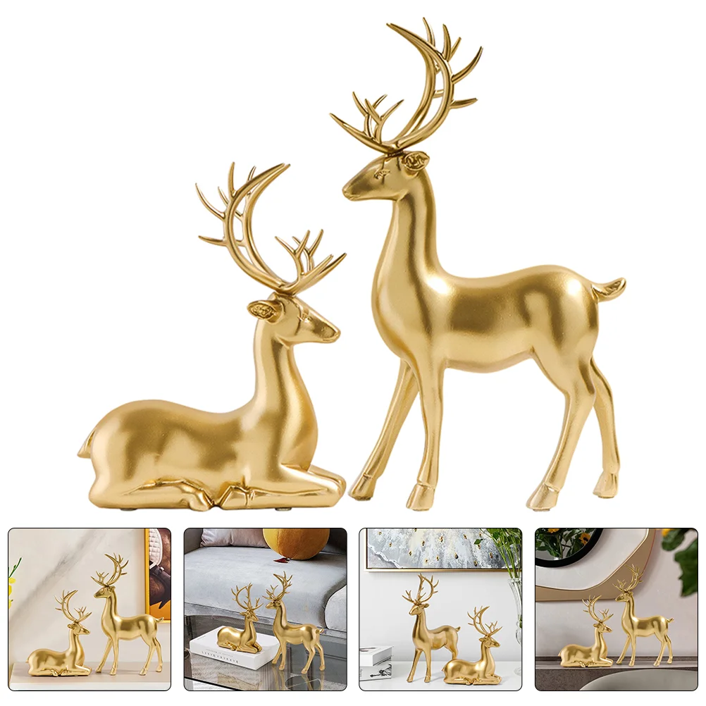 

2pcs Decorative Christmas Elk Figurines Desktop Elk Ornaments Resin Elk Statue