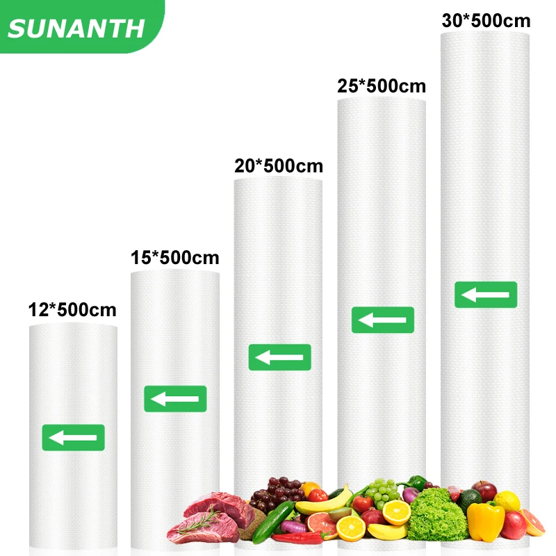

SUNANTH Vacuum Sealer Bags for Food Vacuum Sealer Food Fresh Long Keeping Bags Food Storage Bags 12+15+20+25+30cm*500cm/Lot