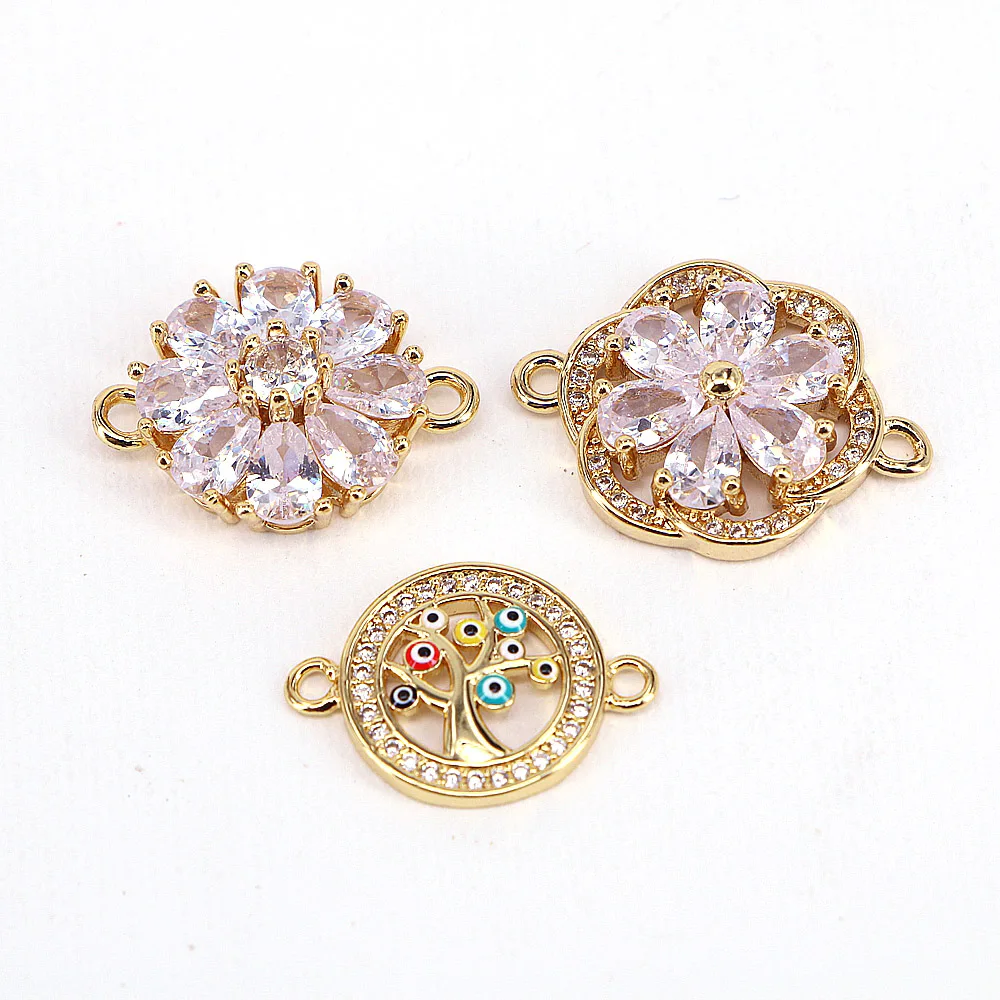 

5PCS, Flower Connectors CZ Charms Crystal Zircon Pendants DIY Bracelets Necklaces