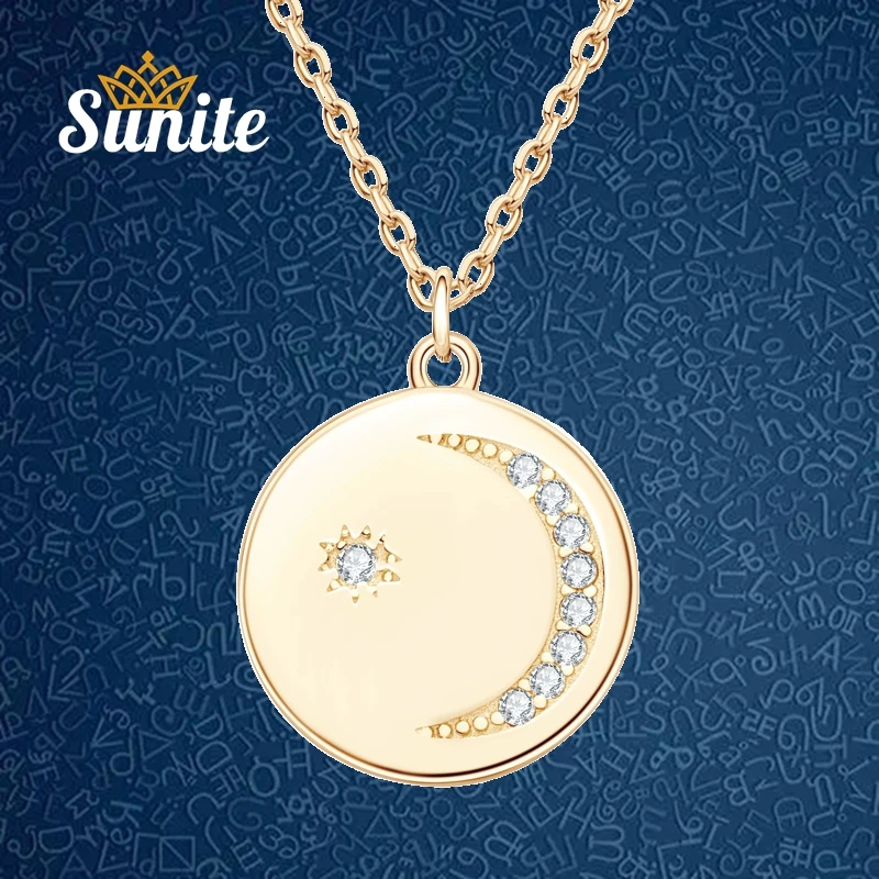 

Sunite Moissanite Diamond Round Stars and Moon Necklace Pendant For Women Girls 925 Sterling Silver Lover's Gift Fine Jewelry