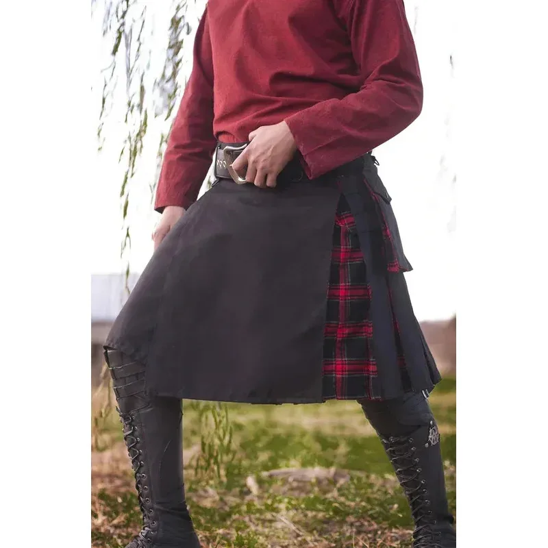Фото 2026 Royal Scottish Hybrid Plaid Utility Kilts Tartan для взрослых, кельтский 19-й горный тактический костюм с ремешком, хлопковый наряд для мужчин, Bl №2