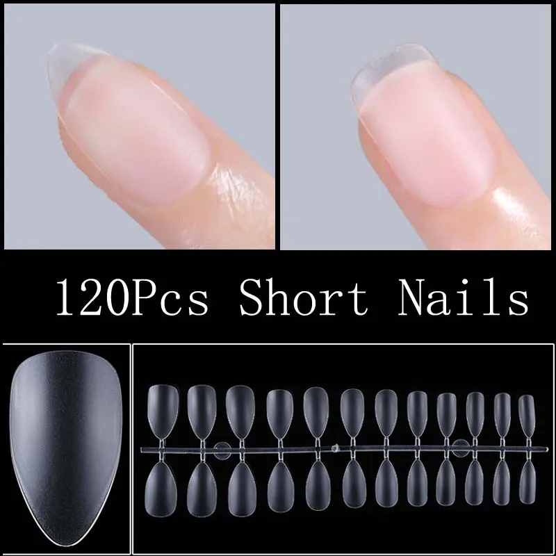 

120Pcs Short Nail Gel X Almond Fake Nails Tips Extension System Full Cover Press On Nails XS Sqaure False Nail Artificial Tips