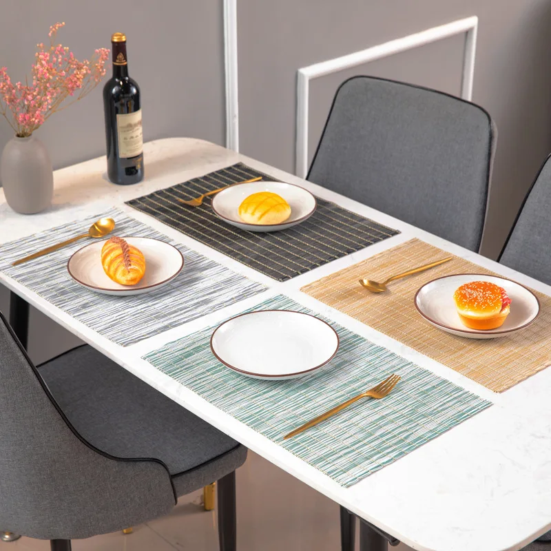

Новинка, креативная подставка под тарелку из искусственного бамбука и ПВХ в западном стиле, прямоугольные изоляционные принадлежности для ...