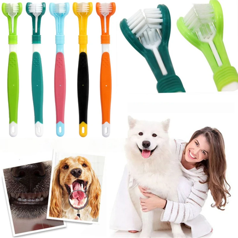 

Pet Toothbrush Three-Head Toothbrush Multi-angle Brushing Teeth Cleaning To Remove Bad Breath Dog Cat Toothbrush