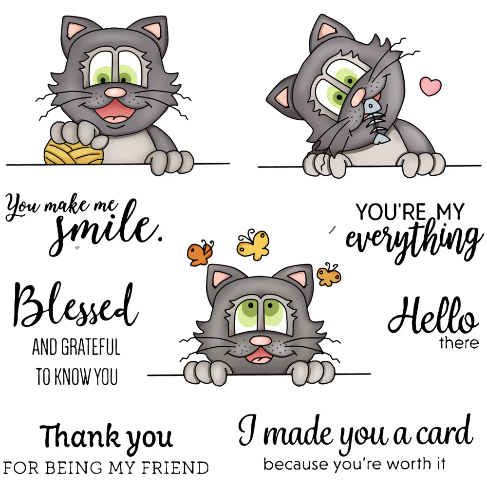 

MangoCraft Kawaii Little kitty Clear Stamp Cutting Dies Pet Cats DIY Scrapbooking Metal Cut Dies Silicone Stamps For Cards
