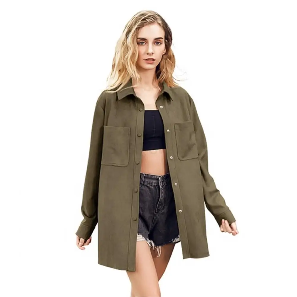 Elegant And Youth Woman Blouses Fashion Designer Lapel Pure Color Shirts Autumn Simple Genuine Suede Formal Blouses For Women