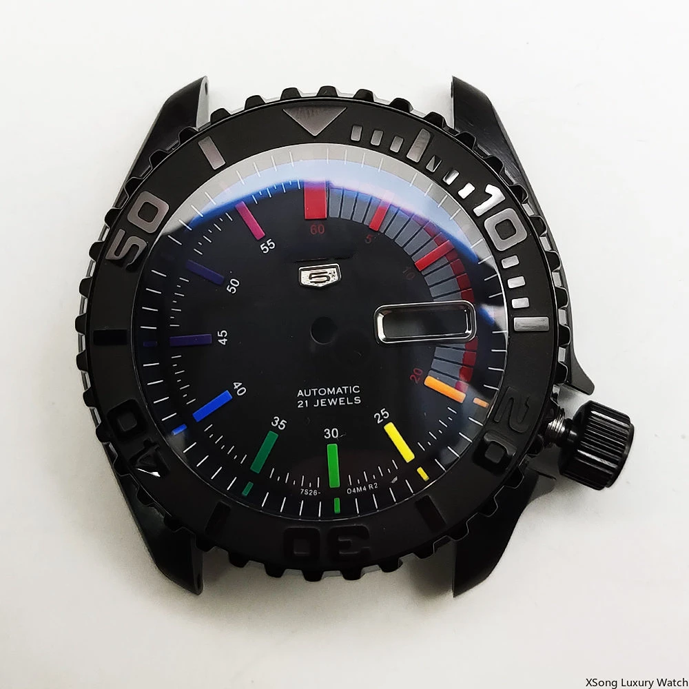 42mm Watch Case SKX007 Mechanical Stainless Steel Cases Ceramic Sapphire Glass Fit nh35a nh36a 4R Movement Waterproof Watch Case