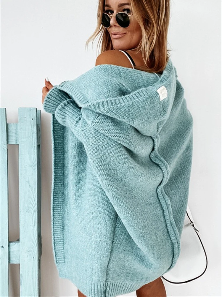 

Пальто женское зимнее 2022, свитер с капюшоном, мягкий свободный свитер с прострочкой сзади, зимнее женское холодное пальто, кардиган, Женский...