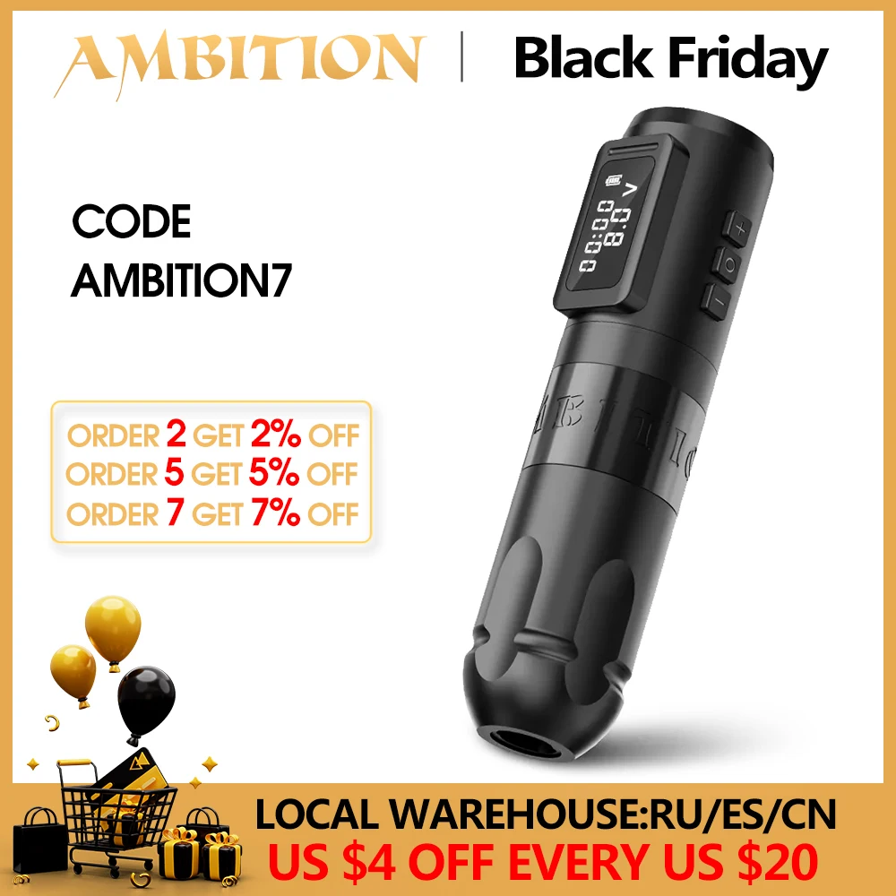 

Ambition Vibe Wireless Tattoo Machine ABS 1800mAh Professional Battery Pen Stroke 3.5 4.0mm Brushless Motor Tools for Body Art